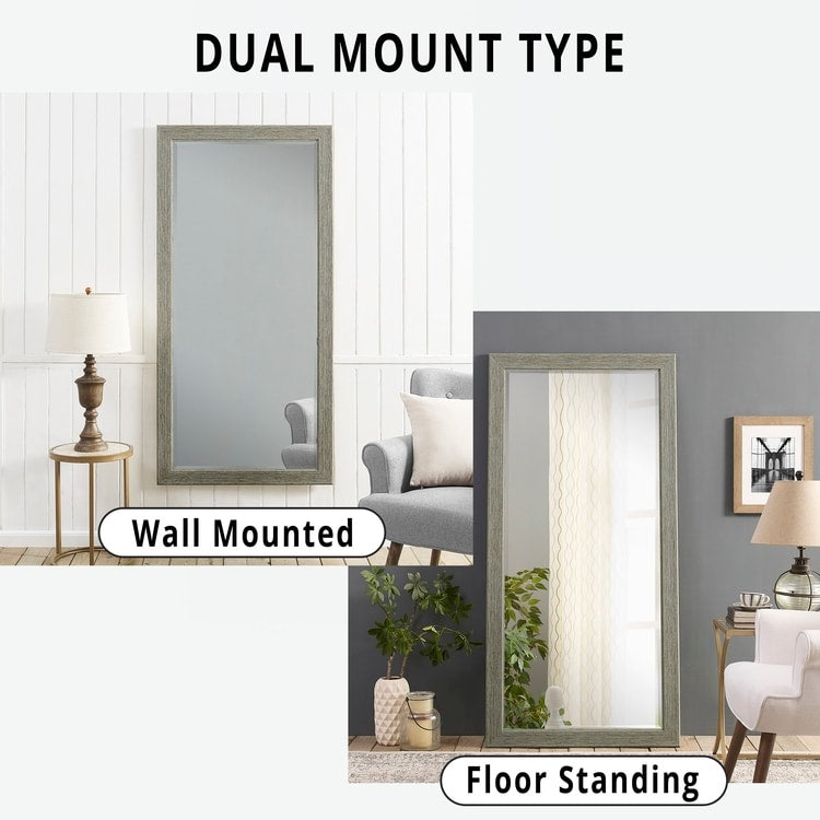 Specchio da terra rustico a figura intera - Specchio a figura intera rettangolare con cornice in legno 66 x 32 per soggiorno, camera da letto