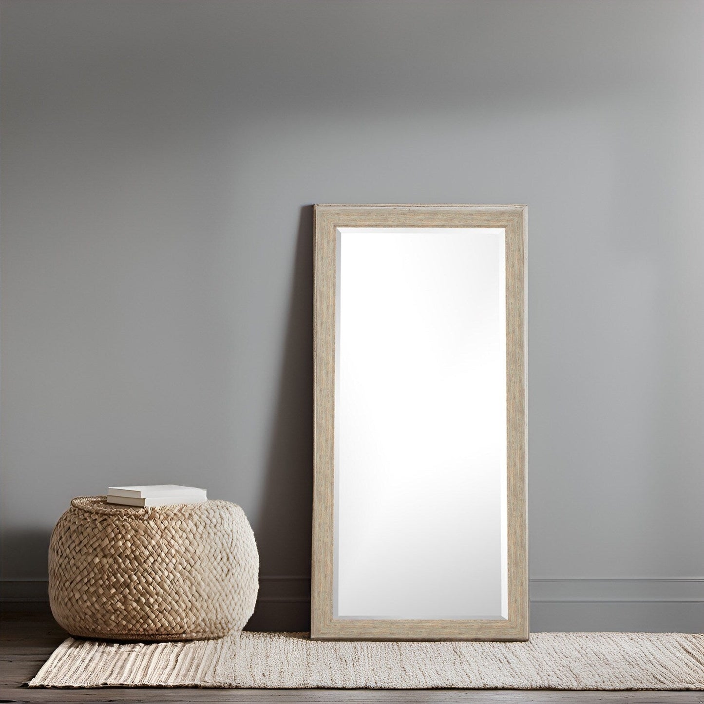 Specchio da terra rustico a figura intera - Specchio a figura intera rettangolare con cornice in legno 66 x 32 per soggiorno, camera da letto