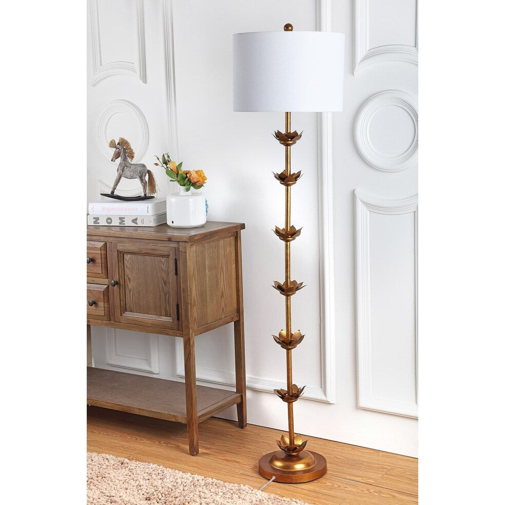 Lampada da terra a LED in foglia d'oro SAFAVIEH Lighting Doretha da 64 pollici - 15 x 15 x 63,5 - Oro antico - 15W x 15D x 64H