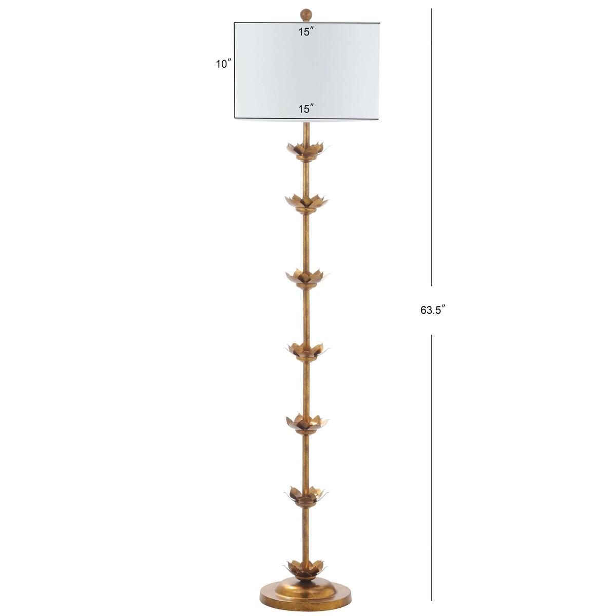 Lampada da terra a LED in foglia d'oro SAFAVIEH Lighting Doretha da 64 pollici - 15 x 15 x 63,5 - Oro antico - 15W x 15D x 64H