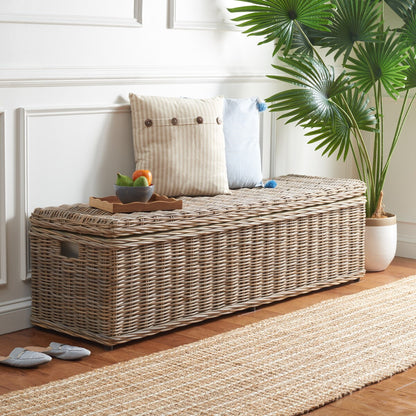 Baule portaoggetti in rattan naturale grigio Marcelien SAFAVIEH - 63 x 18,1 x 18,7 - 63Lx18Px19A