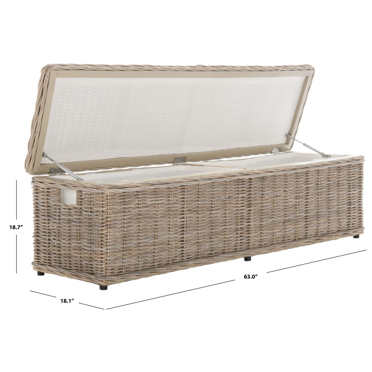 Baule portaoggetti in rattan naturale grigio Marcelien SAFAVIEH - 63 x 18,1 x 18,7 - 63Lx18Px19A