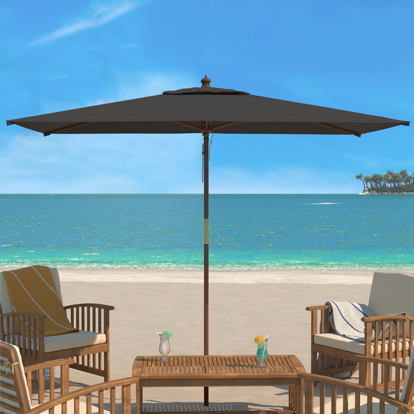 Ombrellone da mercato con puleggia in legno da 11 piedi Glauca da esterno SAFAVIEH