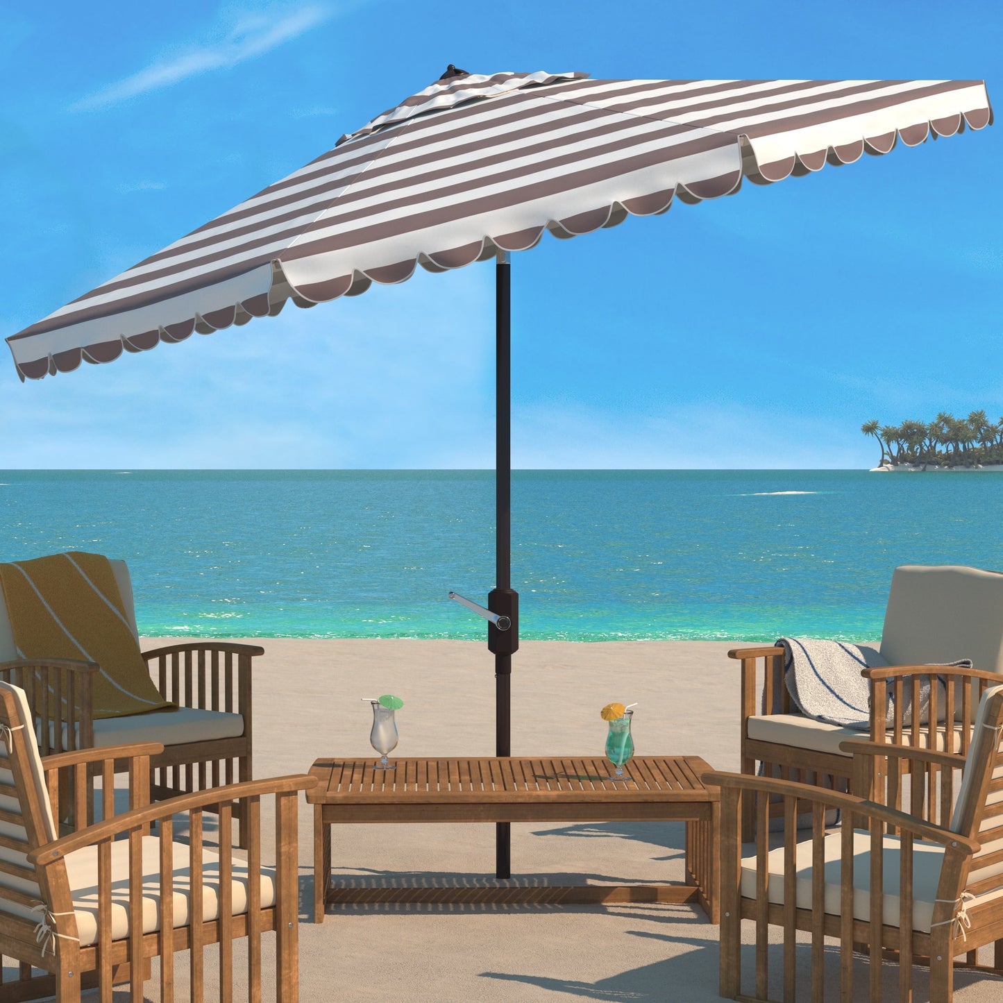 Ombrellone rotondo a manovella SAFAVIEH Outdoor Jaylee da 11 piedi