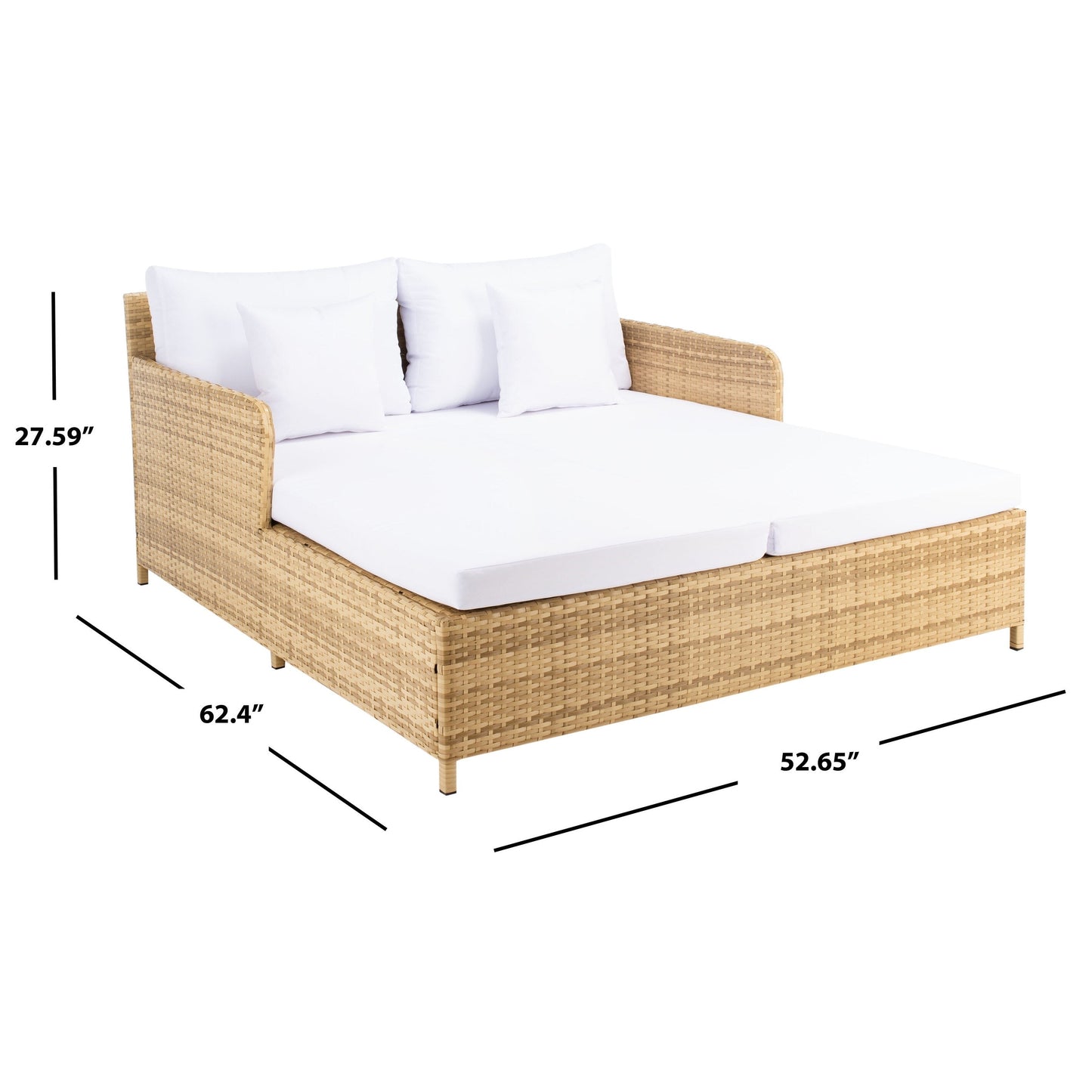 Divano letto da esterno in vimini Taniyah SAFAVIEH con cuscino e cuscini - 53L x 28P x 62A