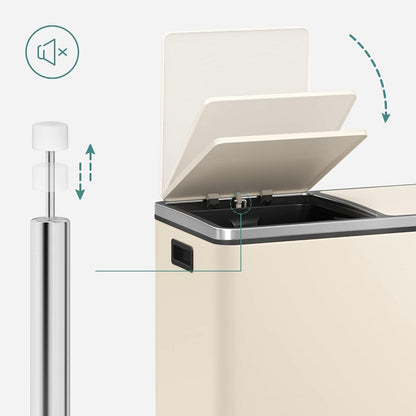 Pattumiera doppia SONGMICS, pattumiera in acciaio inox da 16 galloni, color mandorla