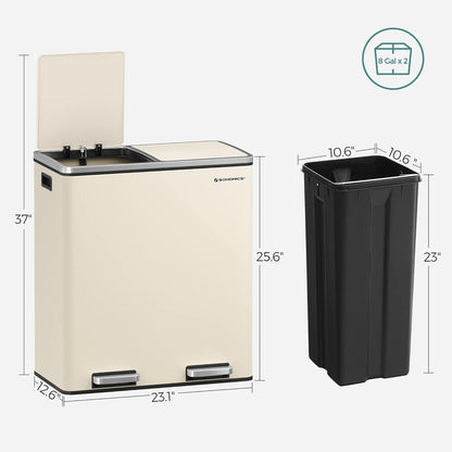 Pattumiera doppia SONGMICS, pattumiera in acciaio inox da 16 galloni, color mandorla