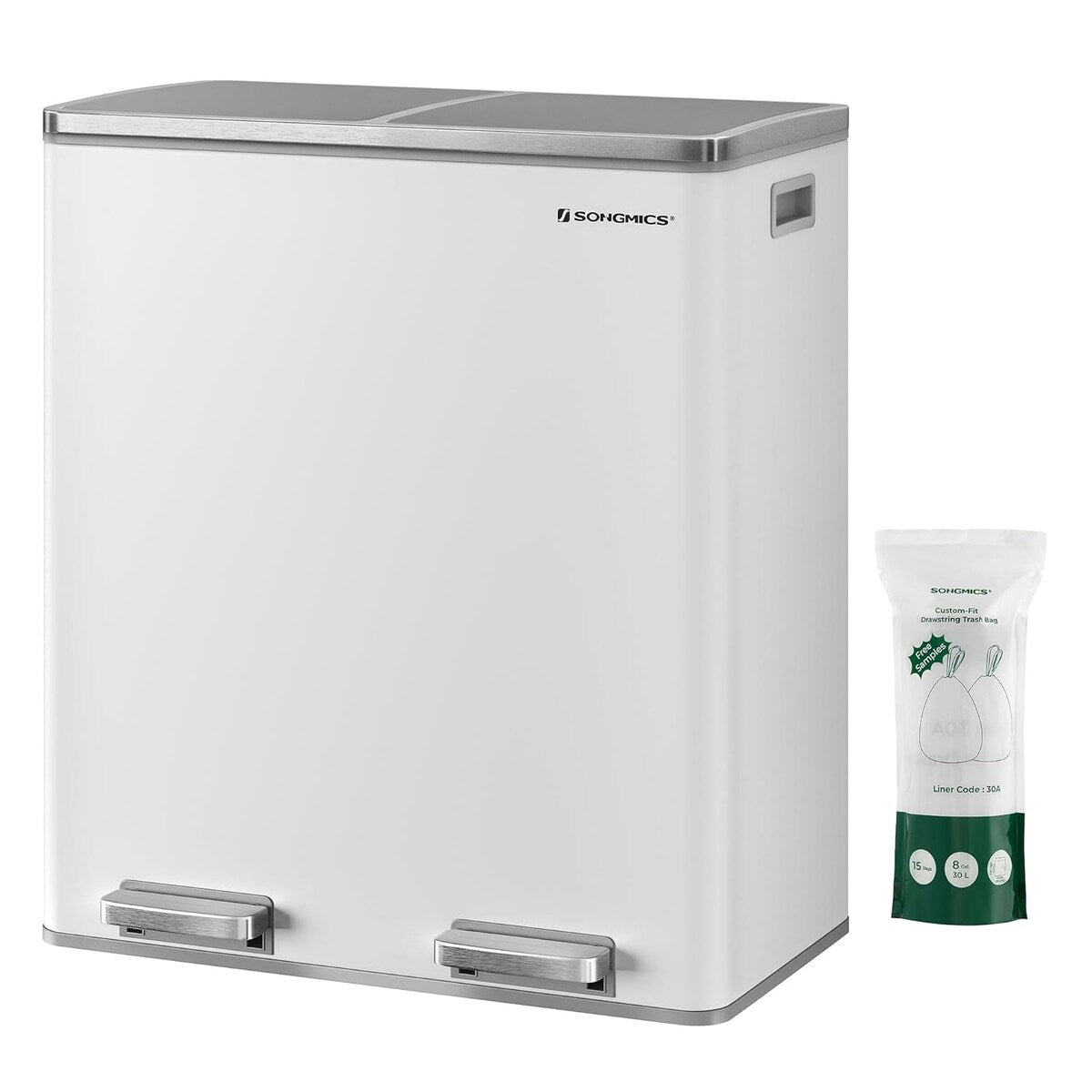 Pattumiera doppia SONGMICS, 2 bidoni della spazzatura da 8 galloni, acciaio inossidabile