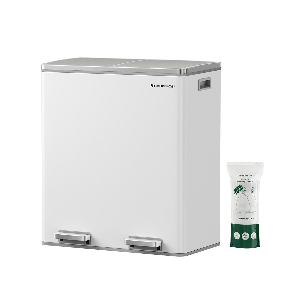 Pattumiera doppia SONGMICS, 2 bidoni della spazzatura da 8 galloni, acciaio inossidabile