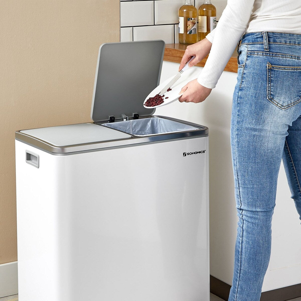 Pattumiera doppia SONGMICS, 2 bidoni della spazzatura da 8 galloni, acciaio inossidabile