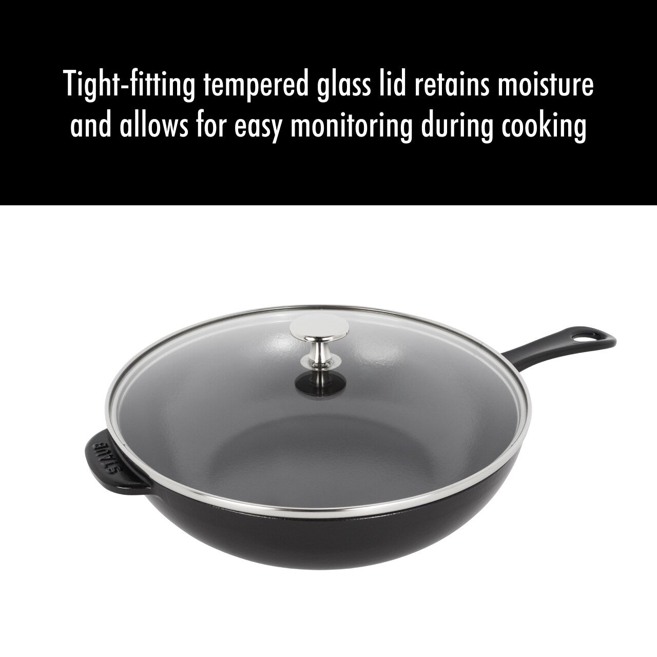 STAUB Padella in ghisa da 2,9 qt con coperchio in vetro