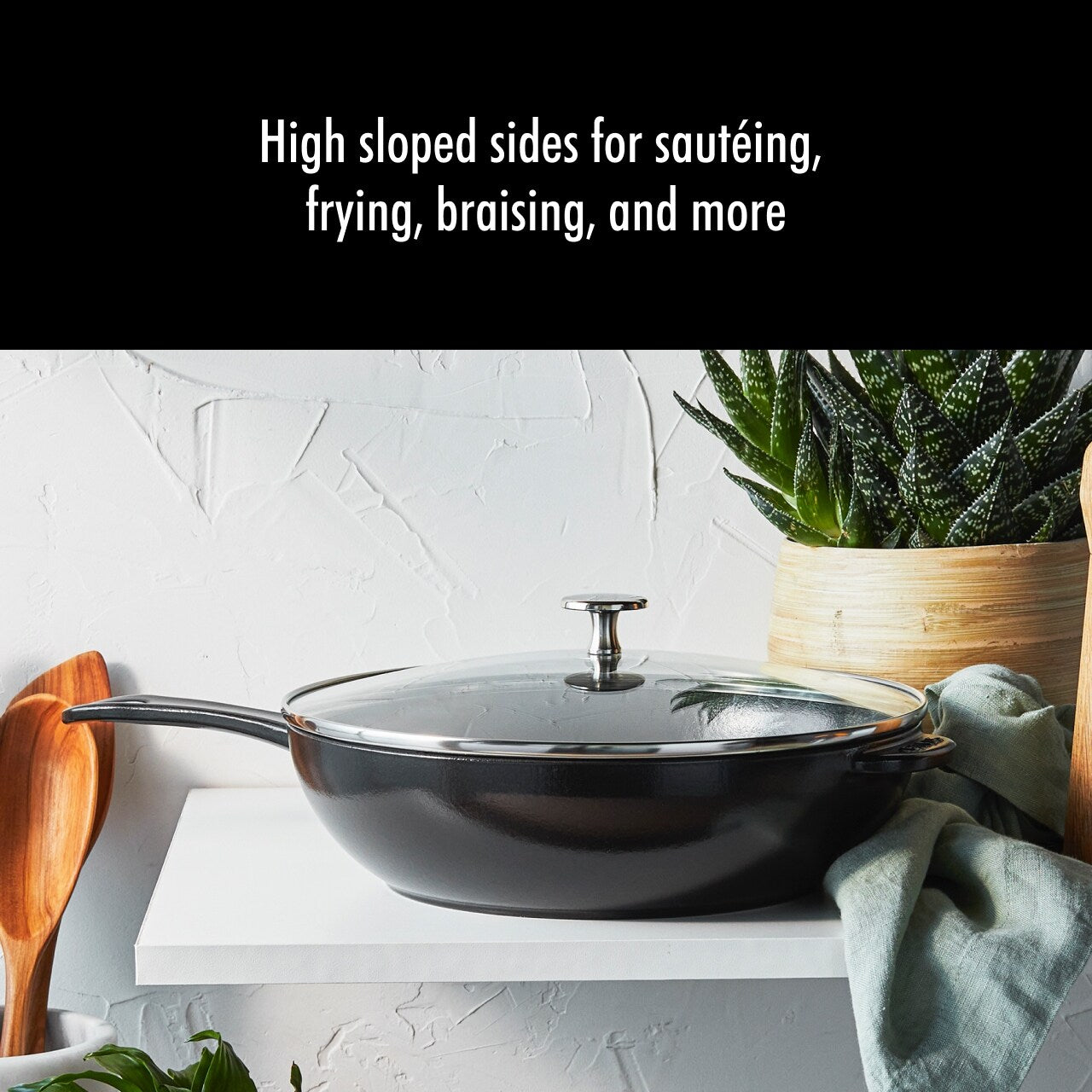 STAUB Padella in ghisa da 2,9 qt con coperchio in vetro