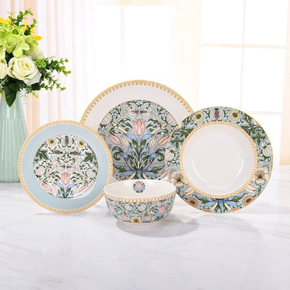 STP Goods Morris Garden Bone China Dinnerware Set da 24 per 6 persone