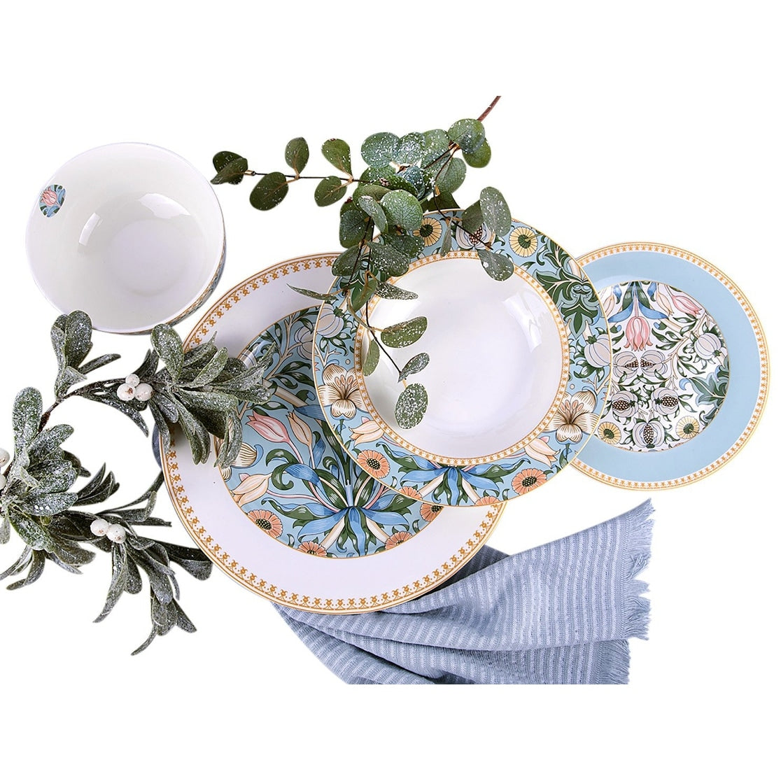 STP Goods Morris Garden Bone China Dinnerware Set da 24 per 6 persone