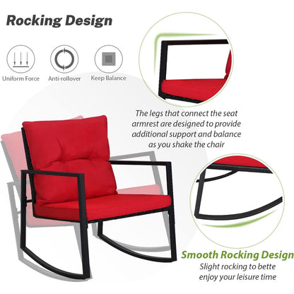 Set da bistrot a dondolo per patio da esterno in metallo nero SUNCROWN da 3 pezzi