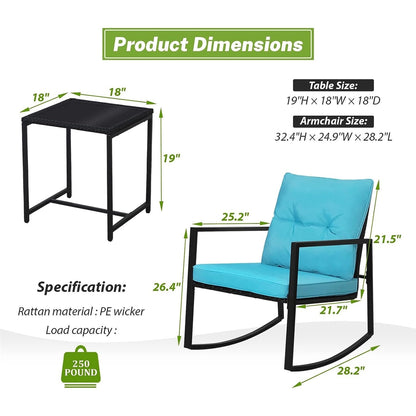 Set da bistrot a dondolo per patio da esterno in metallo nero SUNCROWN da 3 pezzi