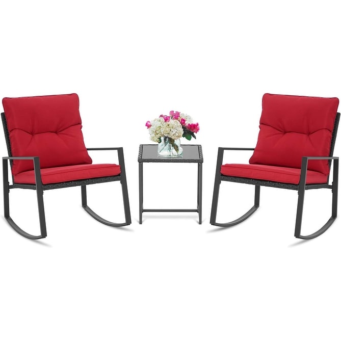 Set da bistrot a dondolo per patio da esterno in metallo nero SUNCROWN da 3 pezzi