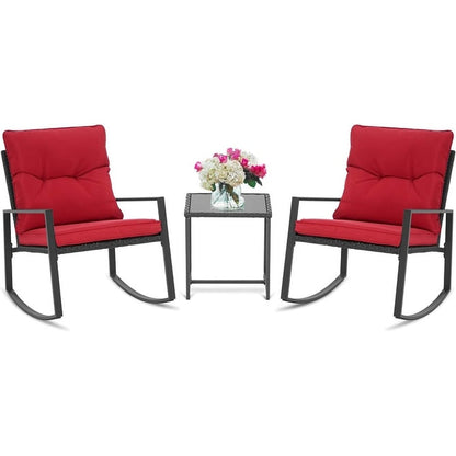 Set da bistrot a dondolo per patio da esterno in metallo nero SUNCROWN da 3 pezzi