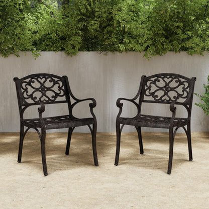 Set da pranzo per esterni Sanibel in alluminio color bronzo da 7 pezzi con tavolo da pranzo ovale da 72 pollici e sei poltrone di Homestyles