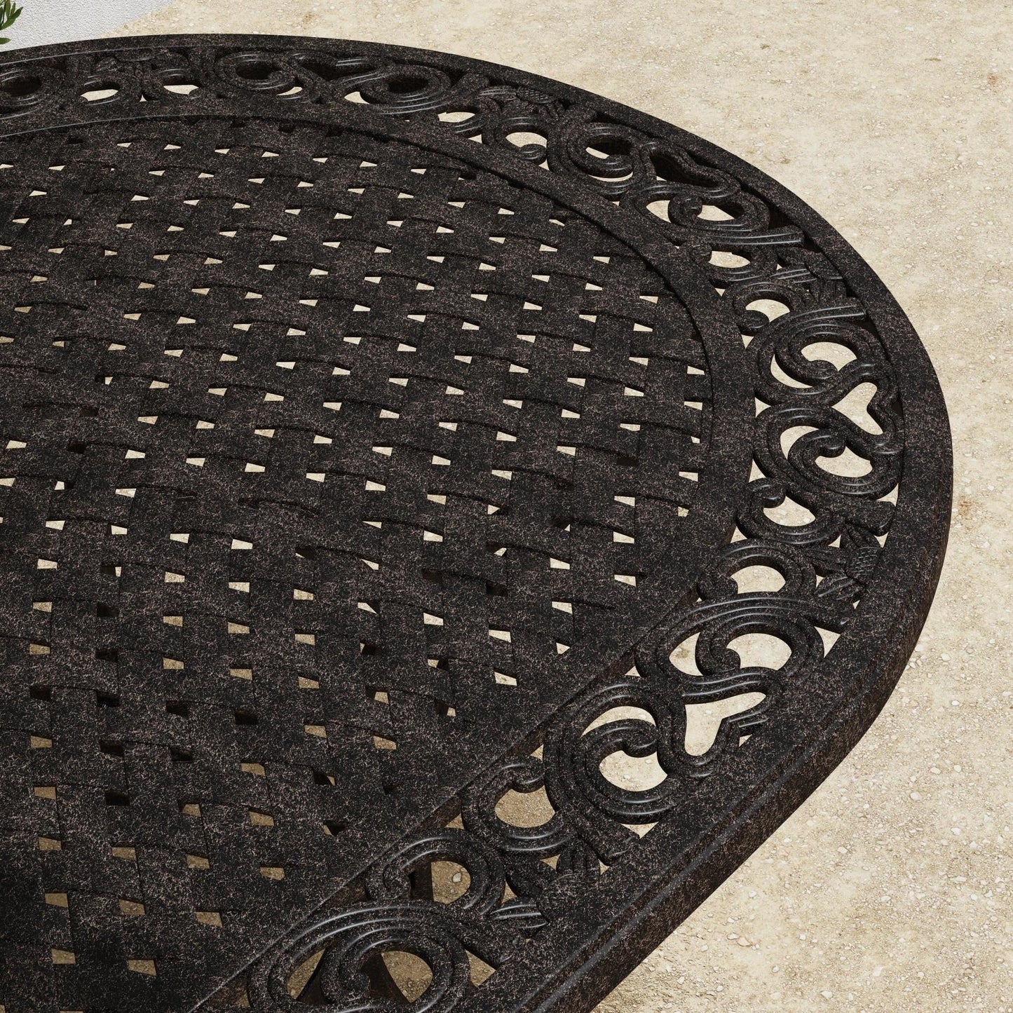 Set da pranzo per esterni Sanibel in alluminio color bronzo da 7 pezzi con tavolo da pranzo ovale da 72 pollici e sei poltrone di Homestyles