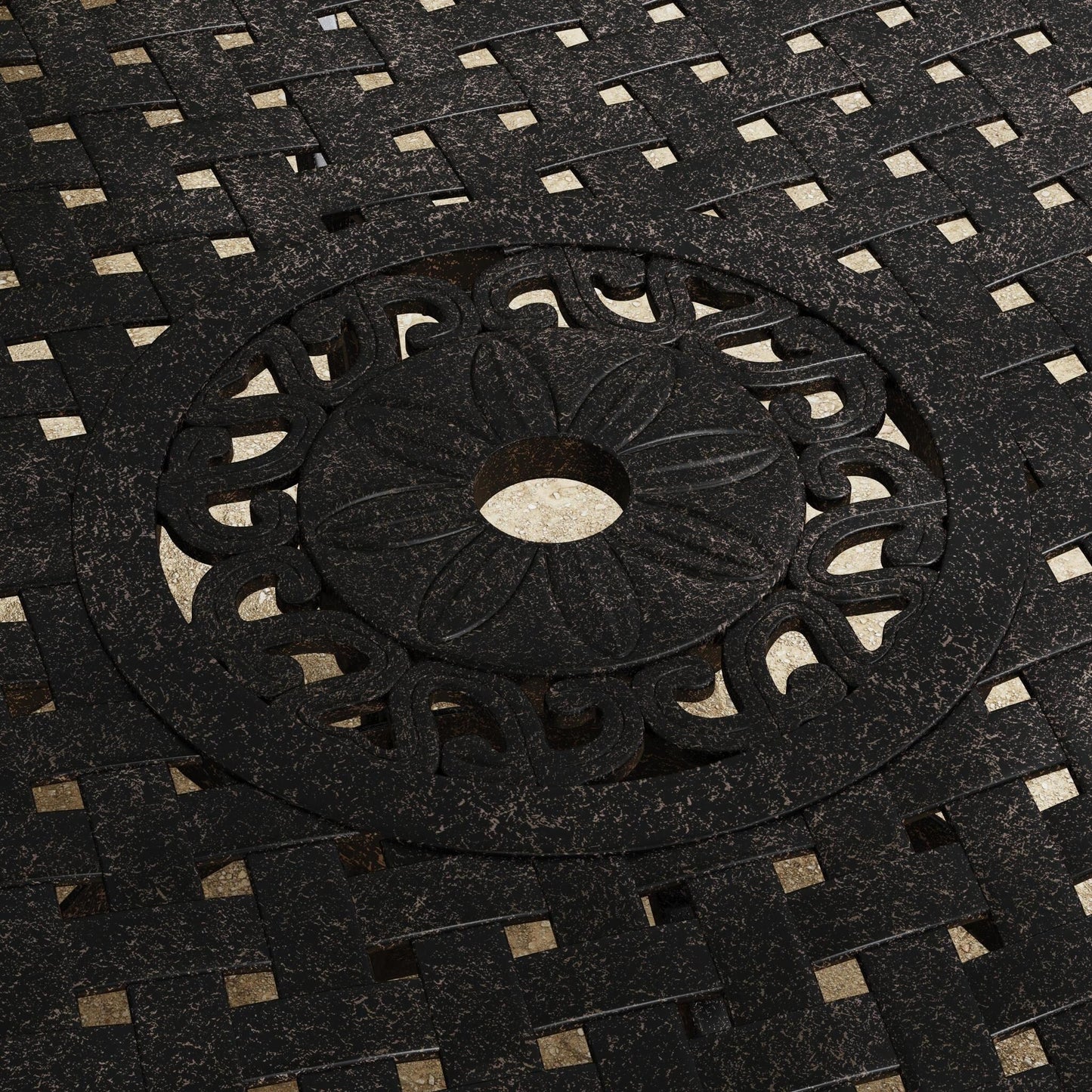 Set da pranzo per esterni Sanibel in alluminio color bronzo da 7 pezzi con tavolo da pranzo ovale da 72 pollici e sei poltrone di Homestyles