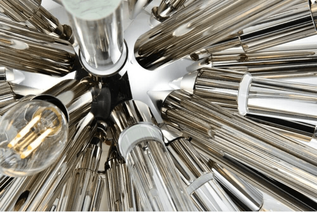 Lampadario Maxwell 38 da 14 luci in nichel lucido e cristallo taglio reale trasparente