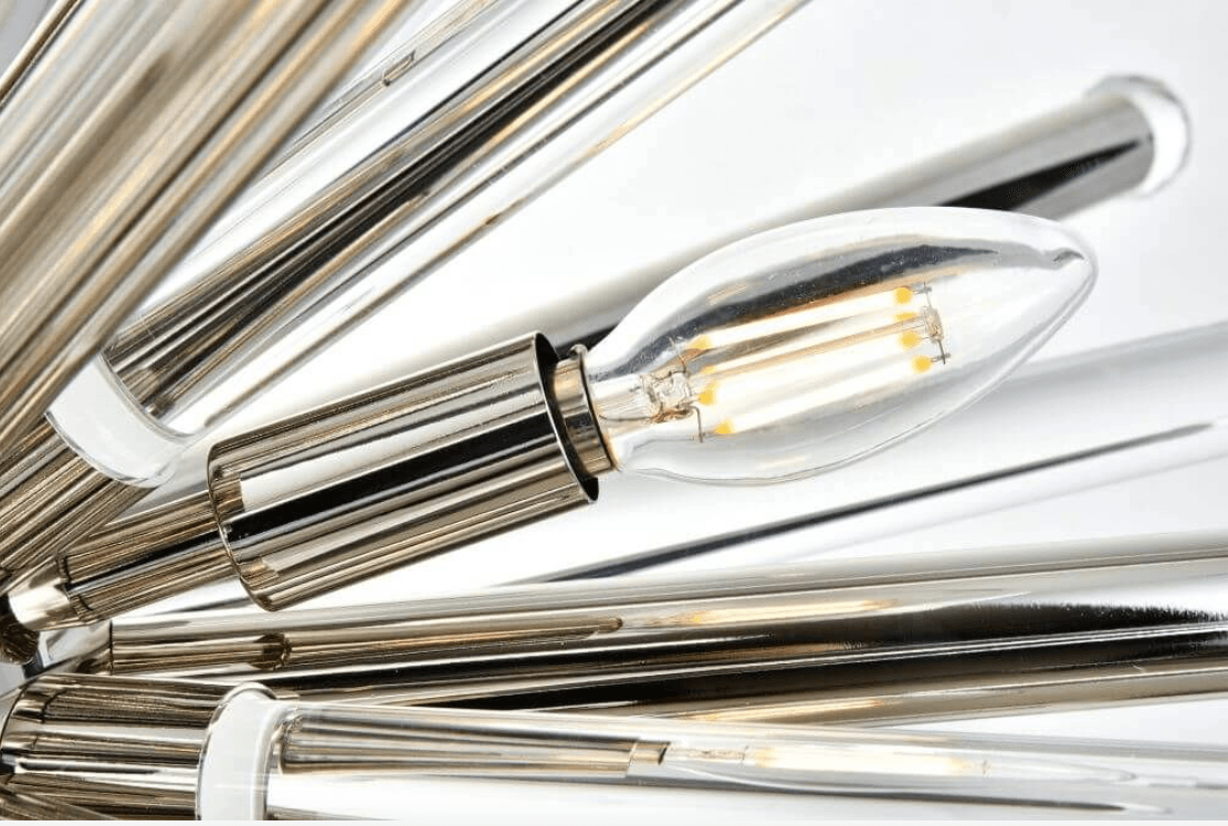 Lampadario Maxwell 38 da 14 luci in nichel lucido e cristallo taglio reale trasparente