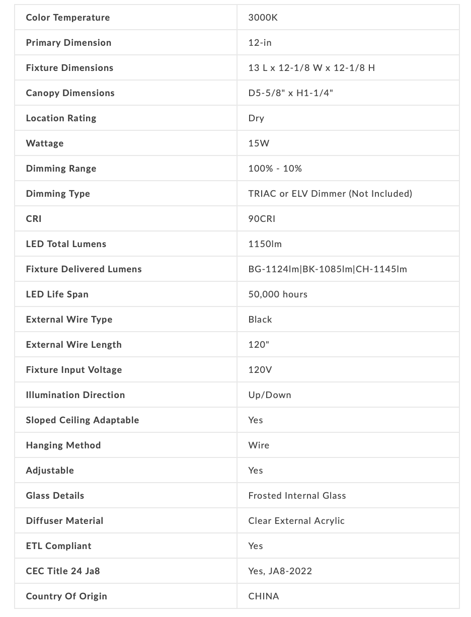 PENDENTE ARIAN 12 POLLICI