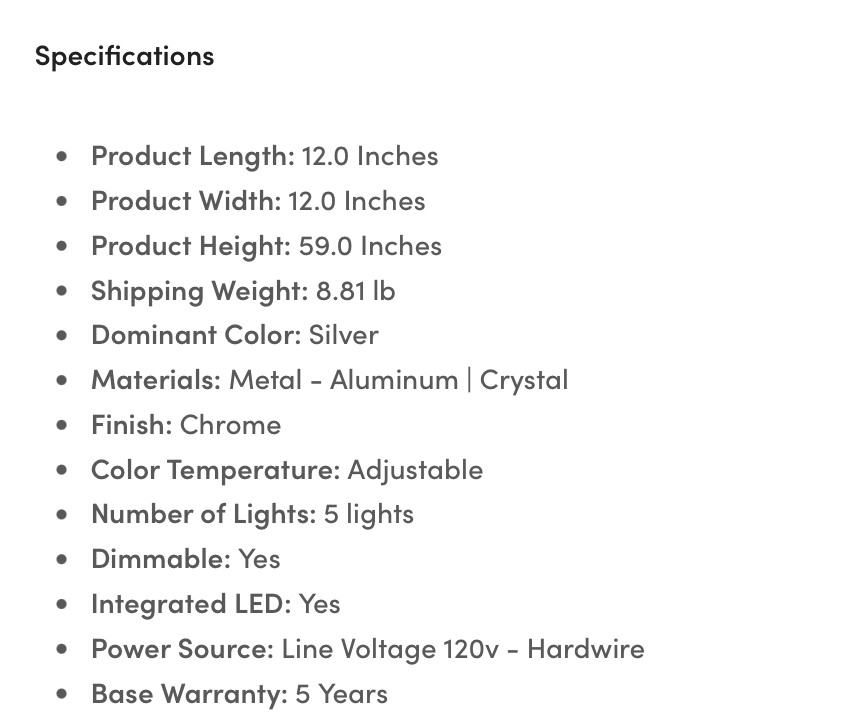 LAMPADARIO ELLIE A 5 LUCI | CROMO