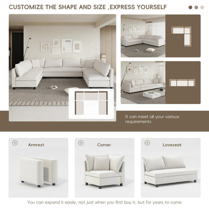 Divano componibile, set di divani reversibili in ciniglia a forma di U, combinazione libera, divano convertibile oversize da 8 posti