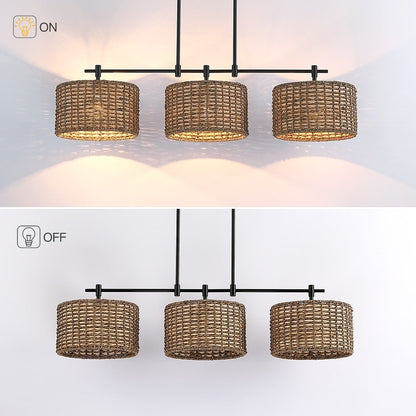 Lampadario lineare da cucina in stile rustico nero Sedgy a 3 luci - 41 W