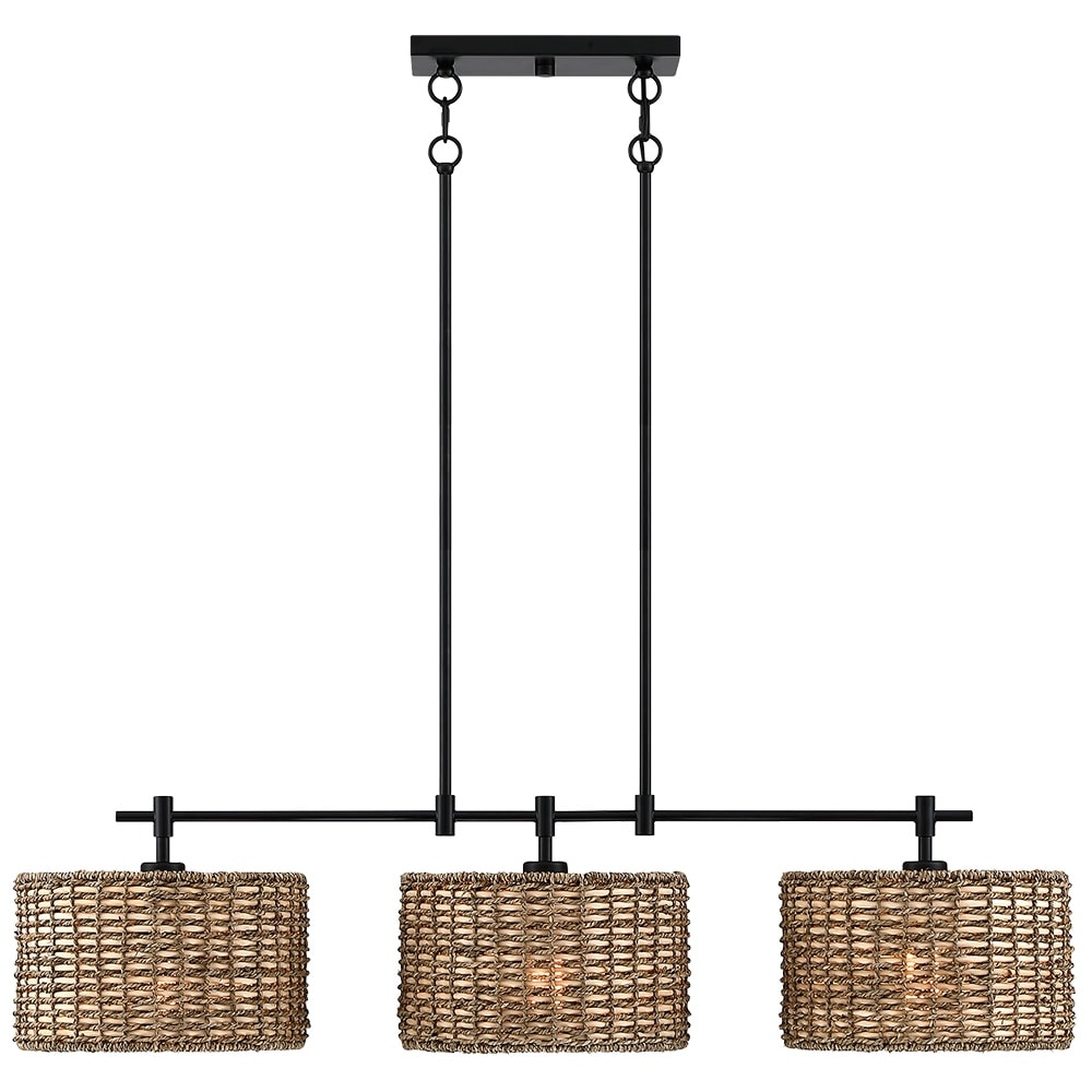 Lampadario lineare da cucina in stile rustico nero Sedgy a 3 luci - 41 W