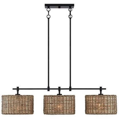 Lampadario lineare da cucina in stile rustico nero Sedgy a 3 luci - 41 W