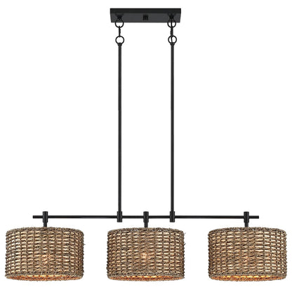 Lampadario lineare da cucina in stile rustico nero Sedgy a 3 luci - 41 W