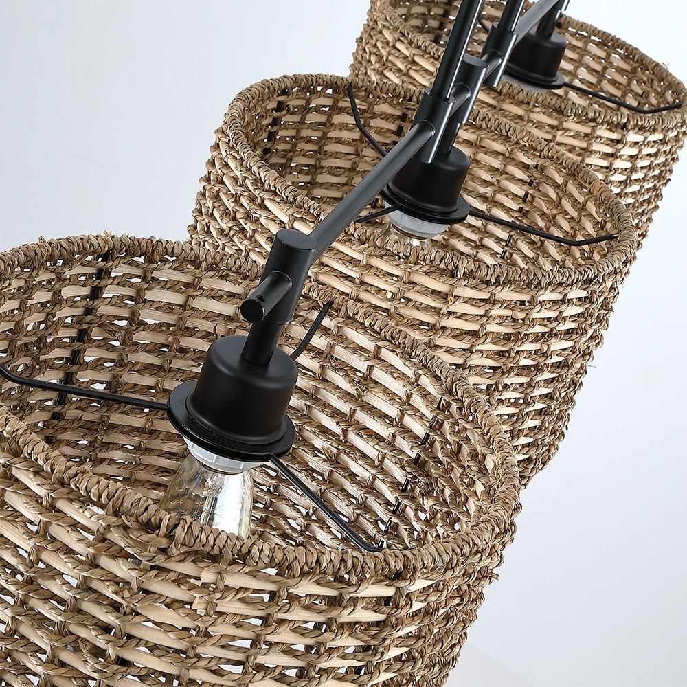 Lampadario lineare da cucina in stile rustico nero Sedgy a 3 luci - 41 W