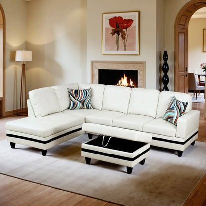 Divano per soggiorno in pelle sintetica semi-PU, 3 pezzi