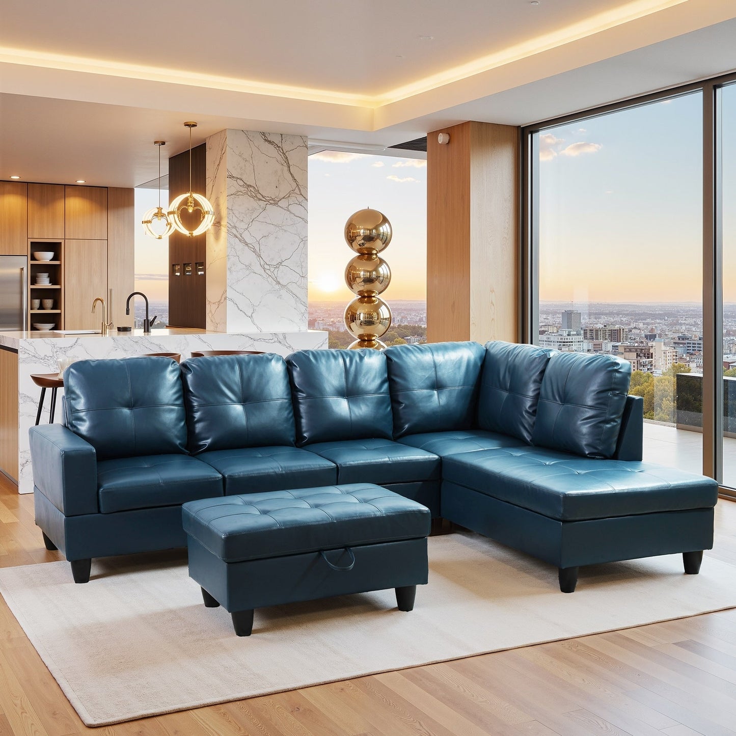 Divano per soggiorno in pelle sintetica semi-PU, 3 pezzi