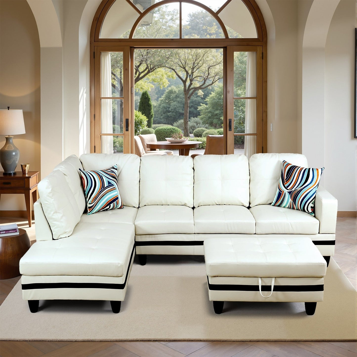 Divano per soggiorno in pelle sintetica semi-PU, 3 pezzi