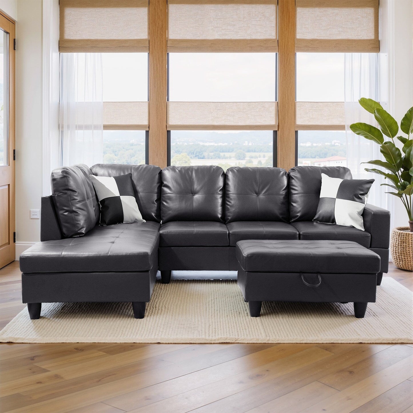 Divano per soggiorno in pelle sintetica semi-PU, 3 pezzi