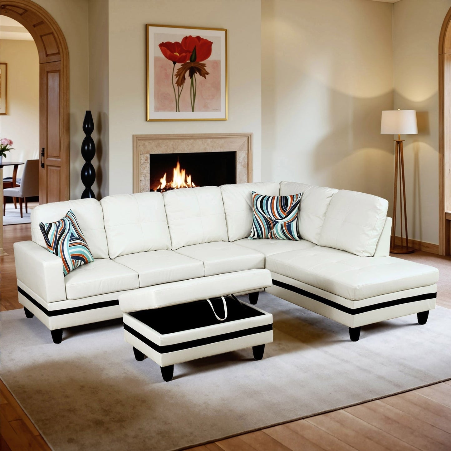 Divano per soggiorno in pelle sintetica semi-PU, 3 pezzi