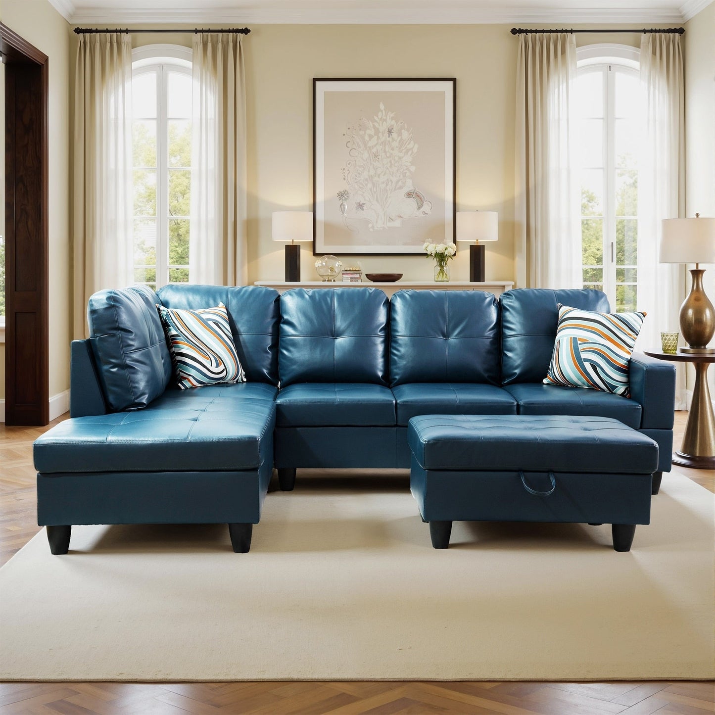 Divano per soggiorno in pelle sintetica semi-PU, 3 pezzi