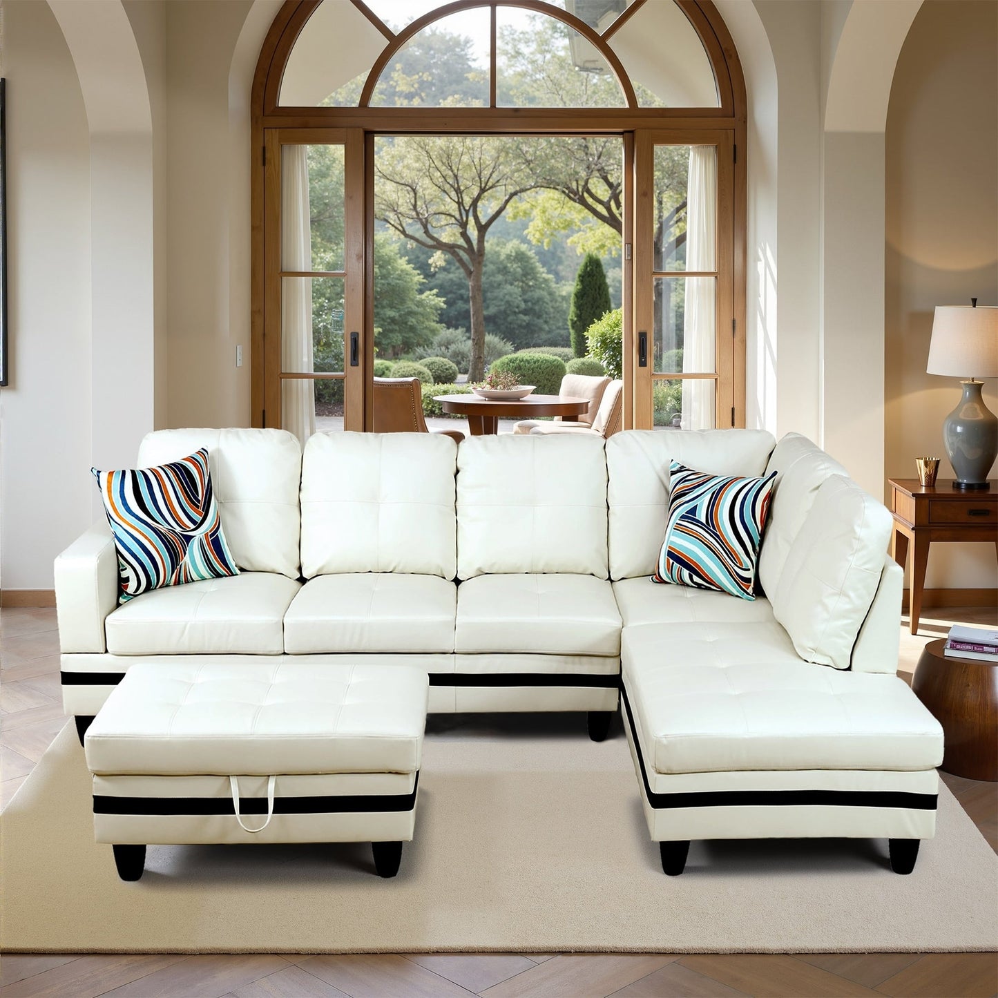 Divano per soggiorno in pelle sintetica semi-PU, 3 pezzi