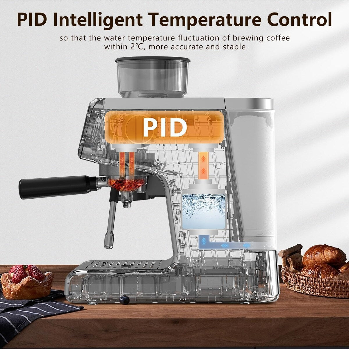 Macchina da caffè semiautomatica con controllo intelligente della temperatura e funzione acqua calda, 30 impostazioni di macinatura