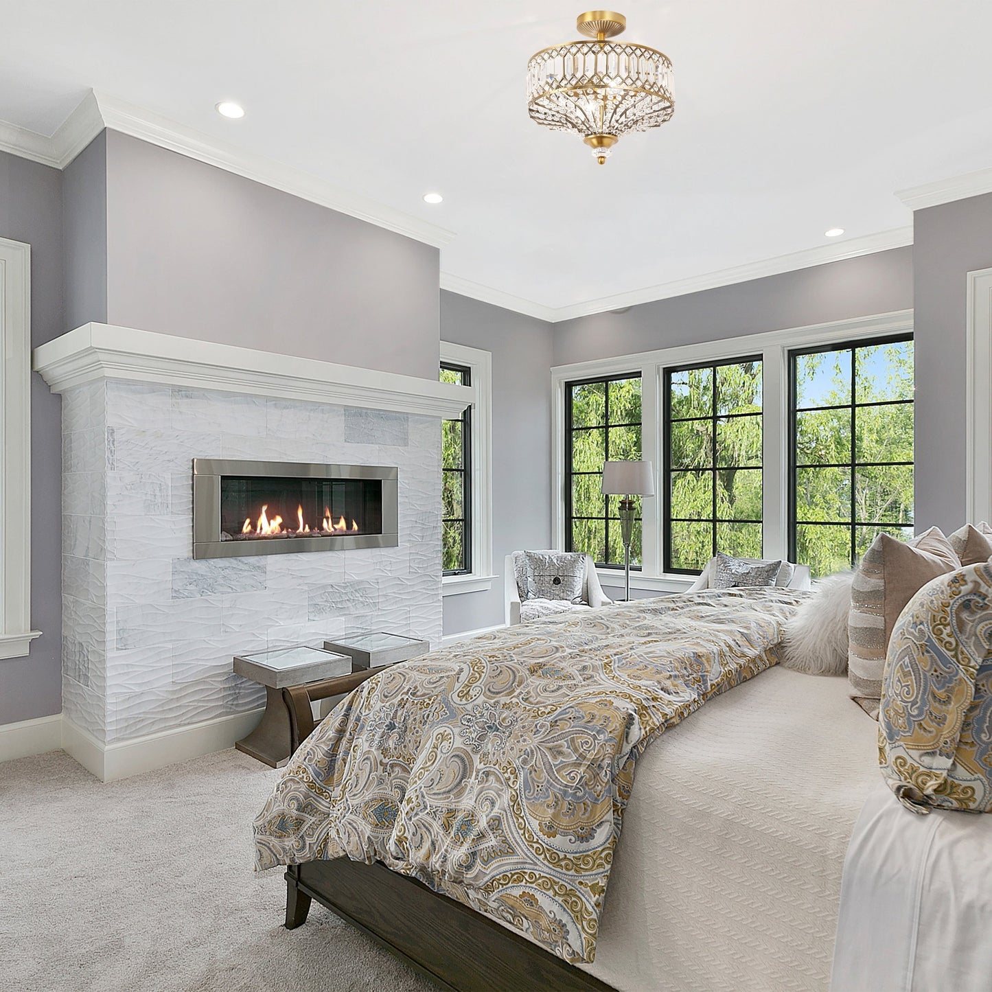 Lampada da soffitto semi-incassata in vetro a più livelli Silver Orchid Furey bronzo/oro - 14,75 L x 14,75 W x 15,25 H