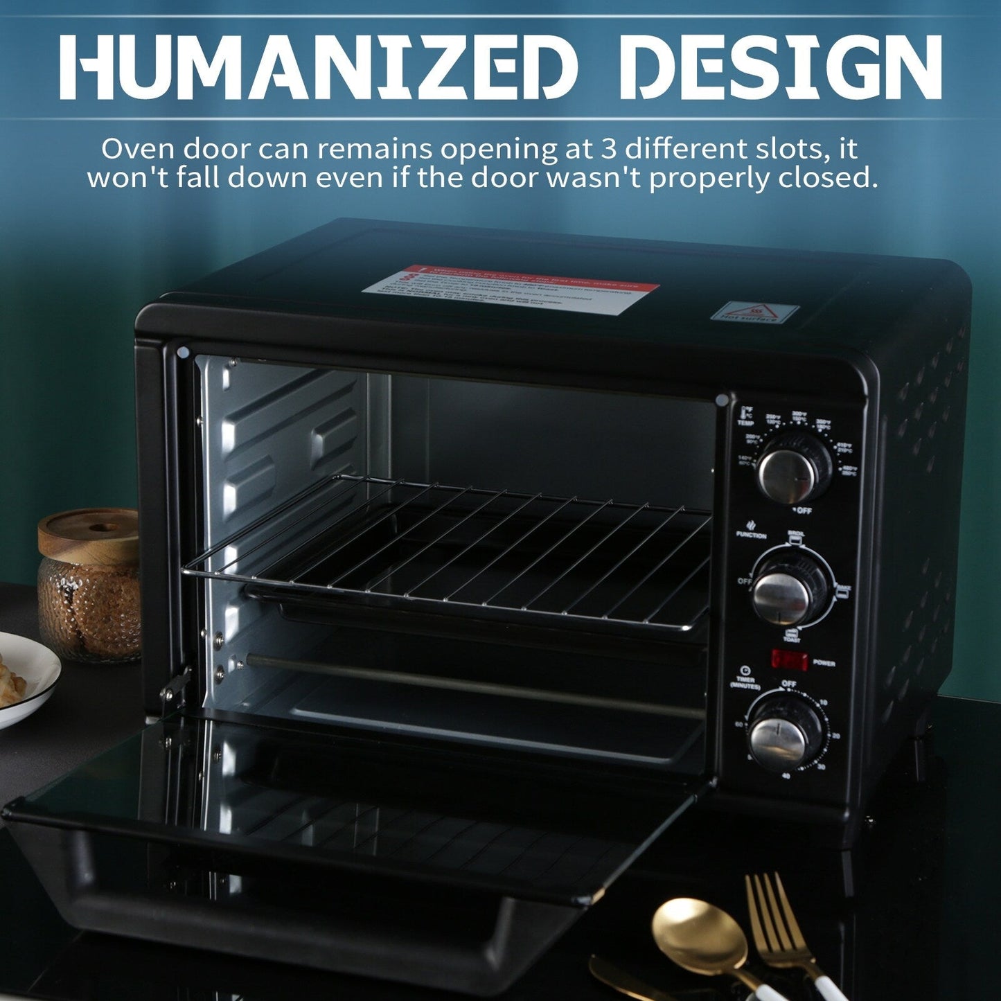 Forno tostapane semplice con capacità di 20 litri, tostapane da banco compatto, facile da controllare con timer, cottura, grigliatura e tostatura.