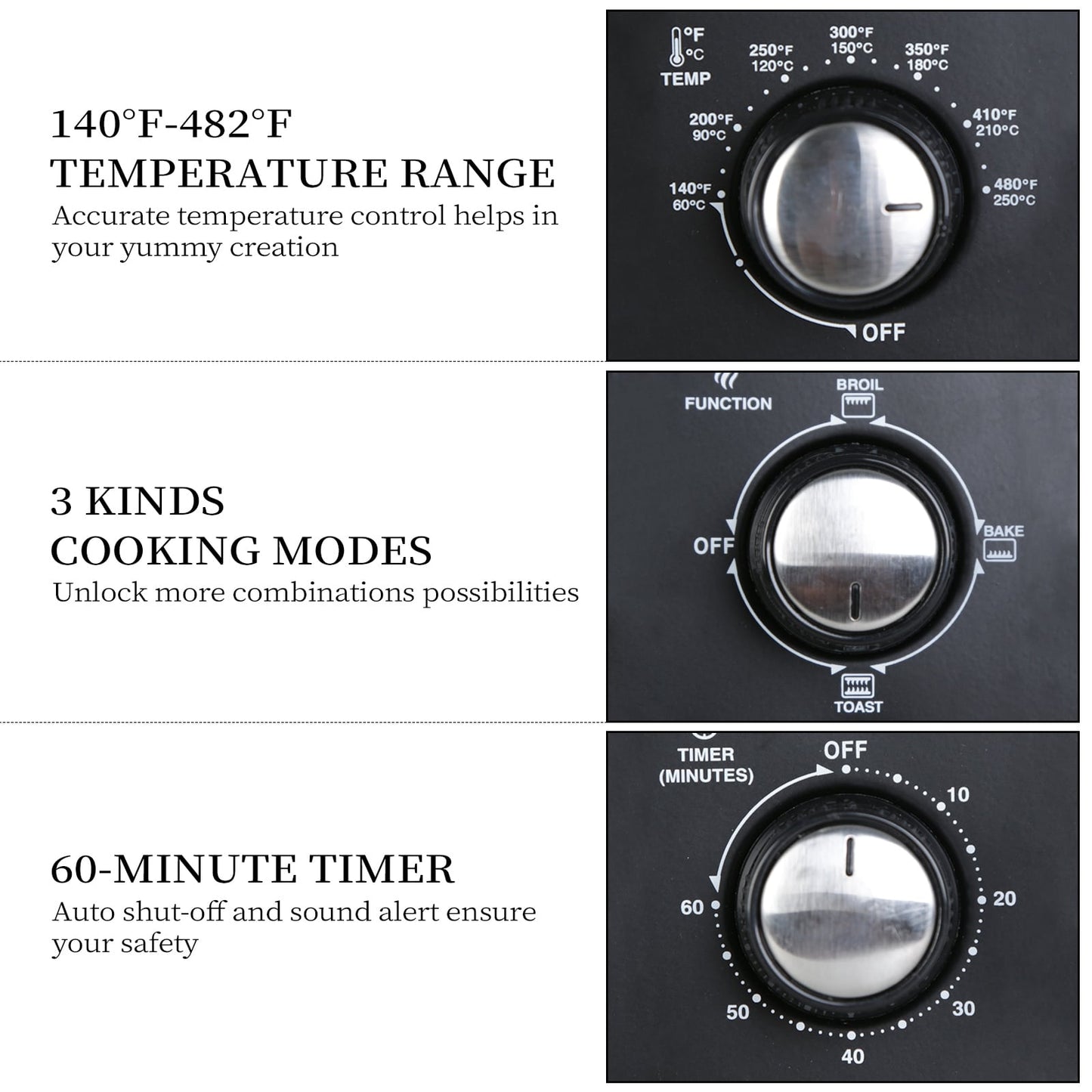 Forno tostapane semplice con capacità di 20 litri, tostapane da banco compatto, facile da controllare con timer, cottura, grigliatura e tostatura.