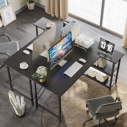Piccola scrivania a L con ripiani portaoggetti, scrivania angolare per computer