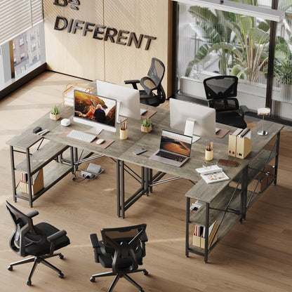 Piccola scrivania a L con ripiani portaoggetti, scrivania angolare per computer