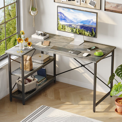 Piccola scrivania a L con ripiani portaoggetti, scrivania angolare per computer