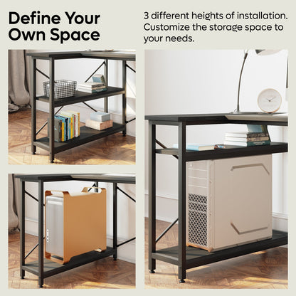 Piccola scrivania a L con ripiani portaoggetti, scrivania angolare per computer